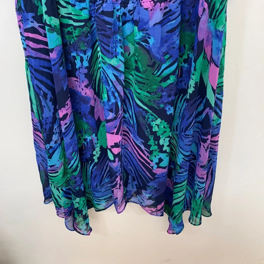 Lane Bryant Tropical Halter Handkerchief Hem Dress  Purple Abstract  Plus 26/28